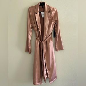 Long Satin Duster Trench Coat in Lovely Dusty Rose Color- Forever 21 size L